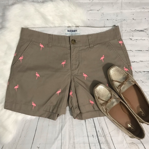 Old Navy Pants - Old Navy Khaki Flamingo Print Pocket Shorts 2